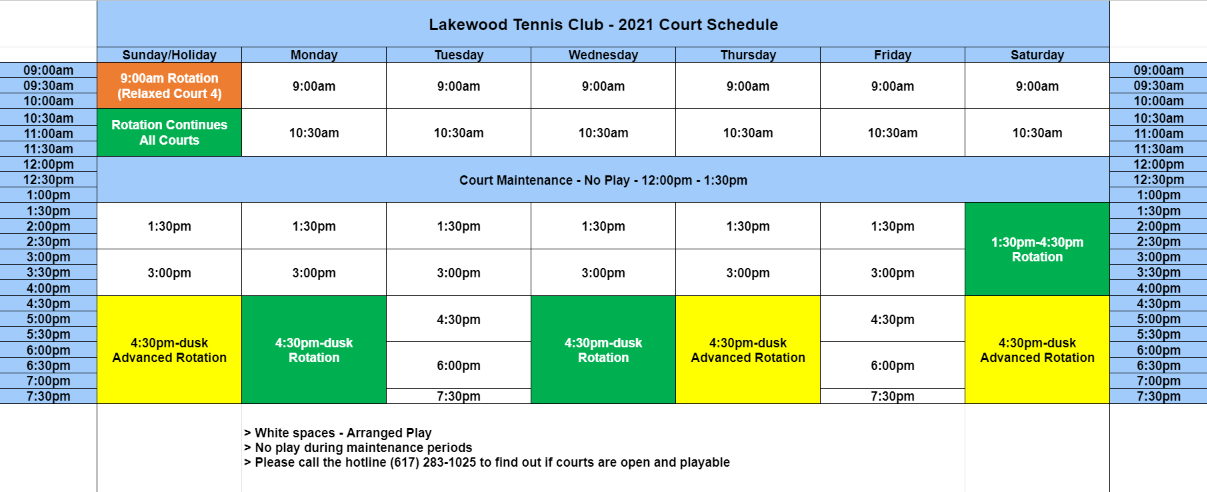 Court Schedule Lakewood Tennis Club